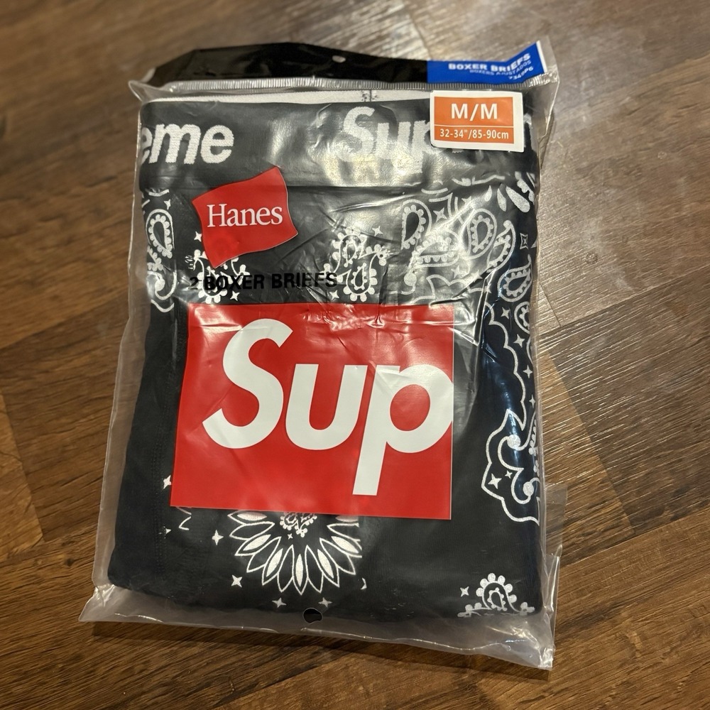 Supreme Hanes Black Bandana Boxers 2 Pack Size M Briefs Brand New Authentic 100%
